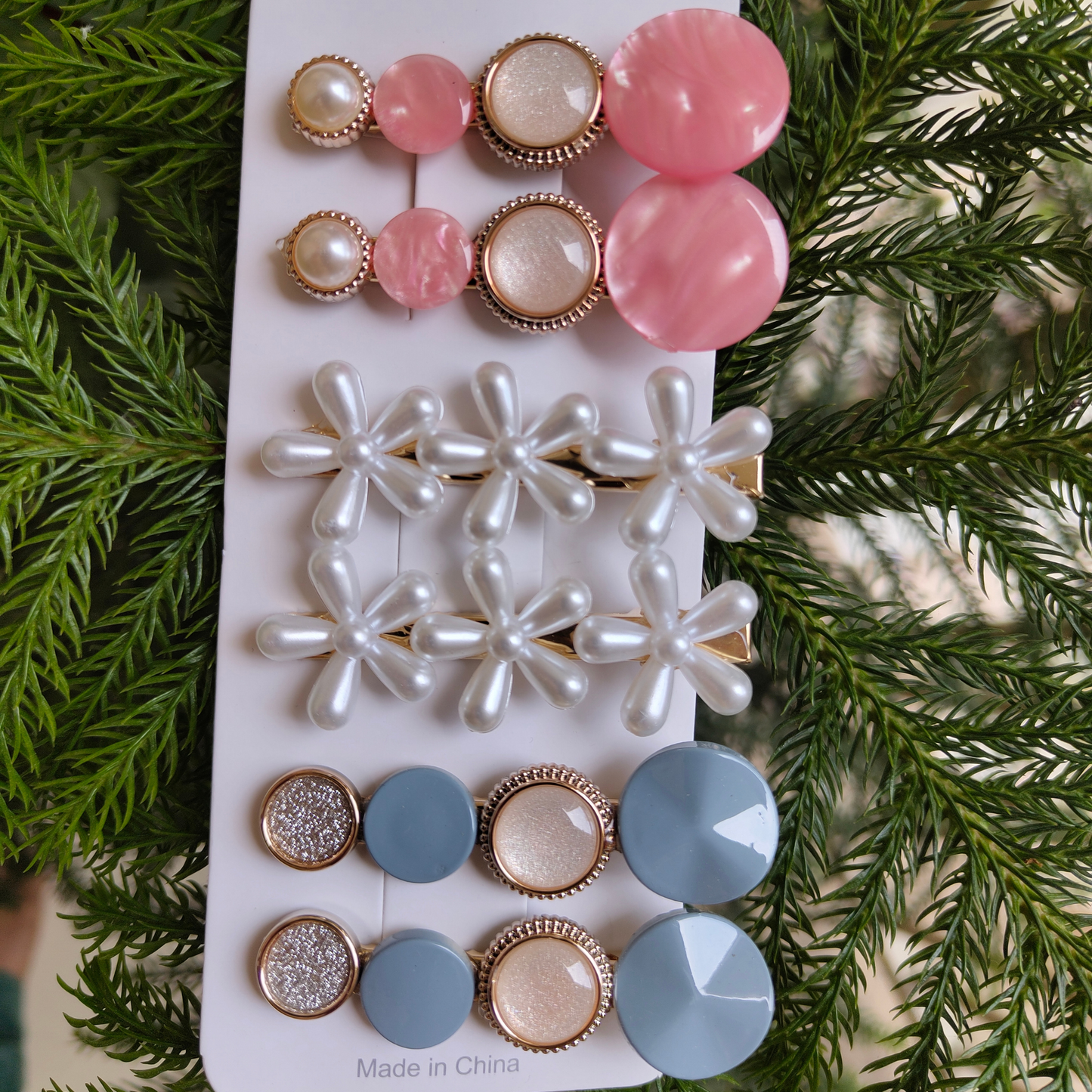 Korean Fashion Style Pearl Rhinestone Metal Hair Clips 02 (12 Pcs)