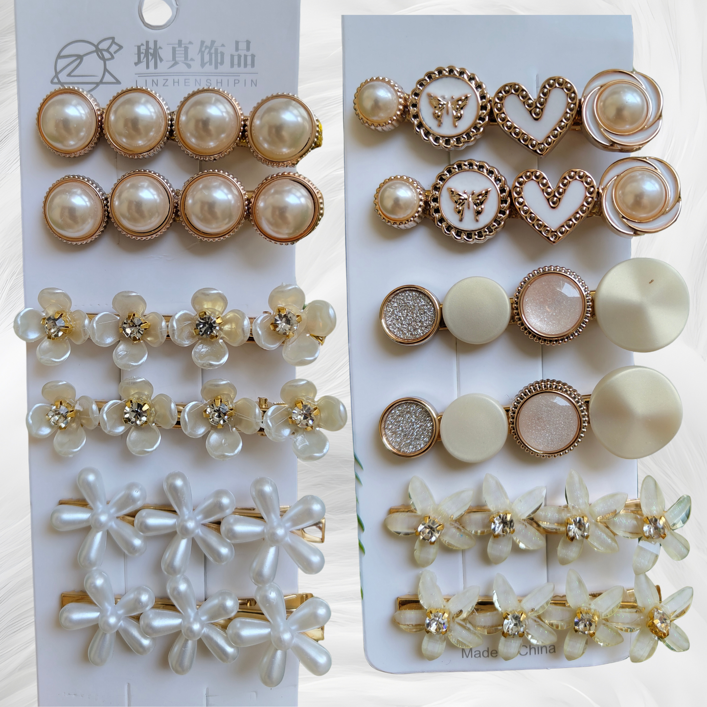 Korean Fashion Style Pearl Rhinestone Metal Hair Clips 03 (12 Pcs)