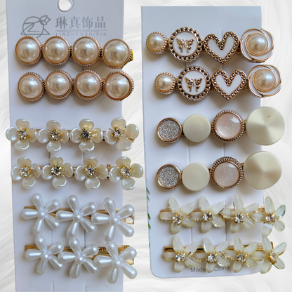 Korean Fashion Style Pearl Rhinestone Metal Hair Clips 03 (12 Pcs)
