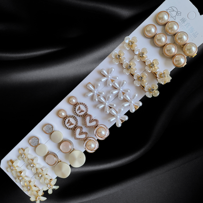 Korean Fashion Style Pearl Rhinestone Metal Hair Clips 03 (12 Pcs)