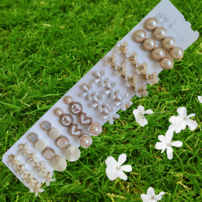 Korean Fashion Style Pearl Rhinestone Metal Hair Clips 03 (12 Pcs)