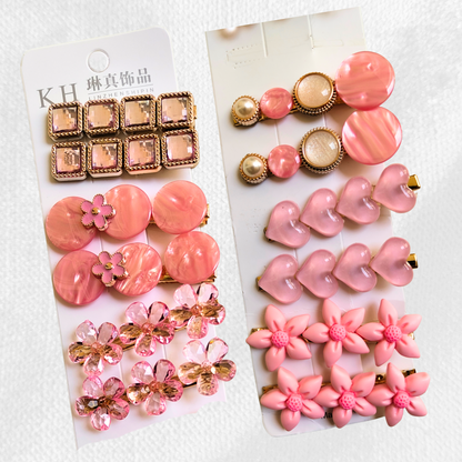 Korean Fashion Style Pearl Rhinestone Metal Hair Clips 07 (12 Pcs)