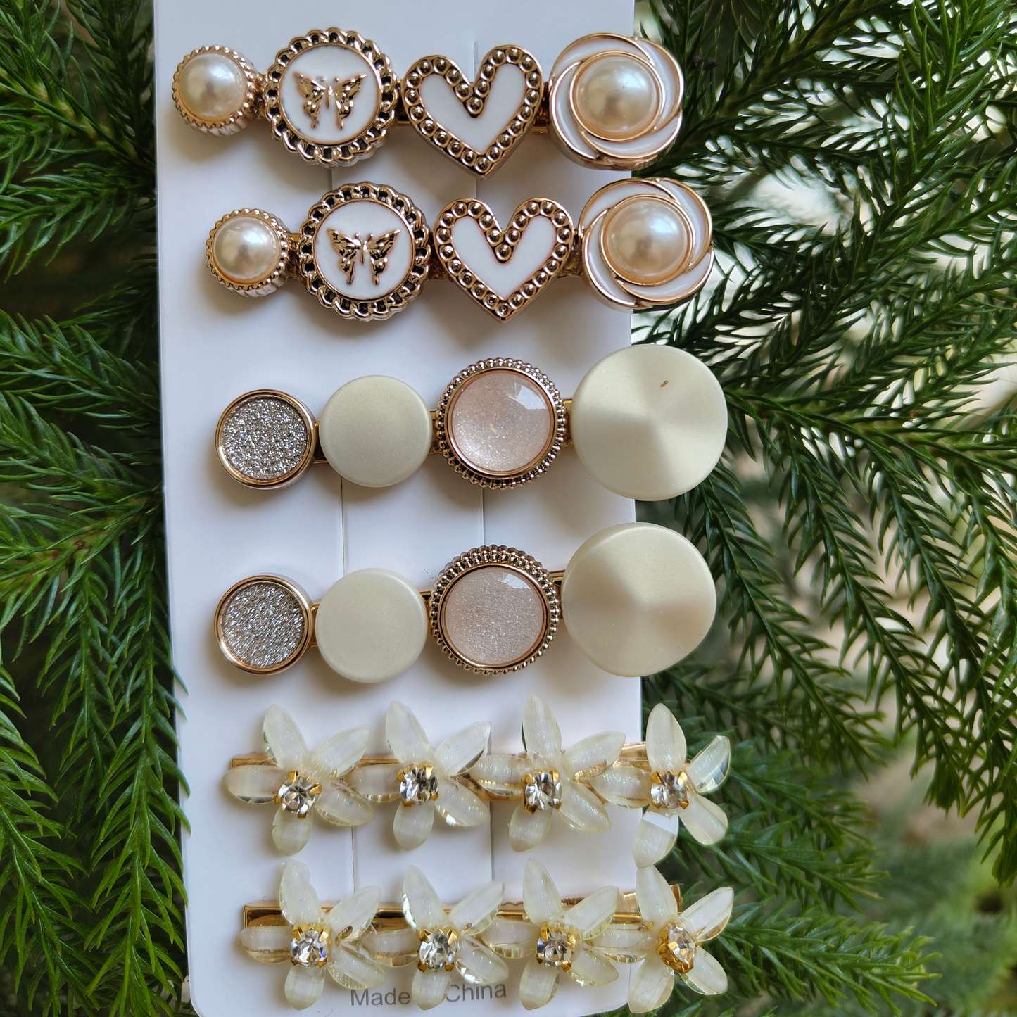 Korean Fashion Style Pearl Rhinestone Metal Hair Clips 03 (12 Pcs)