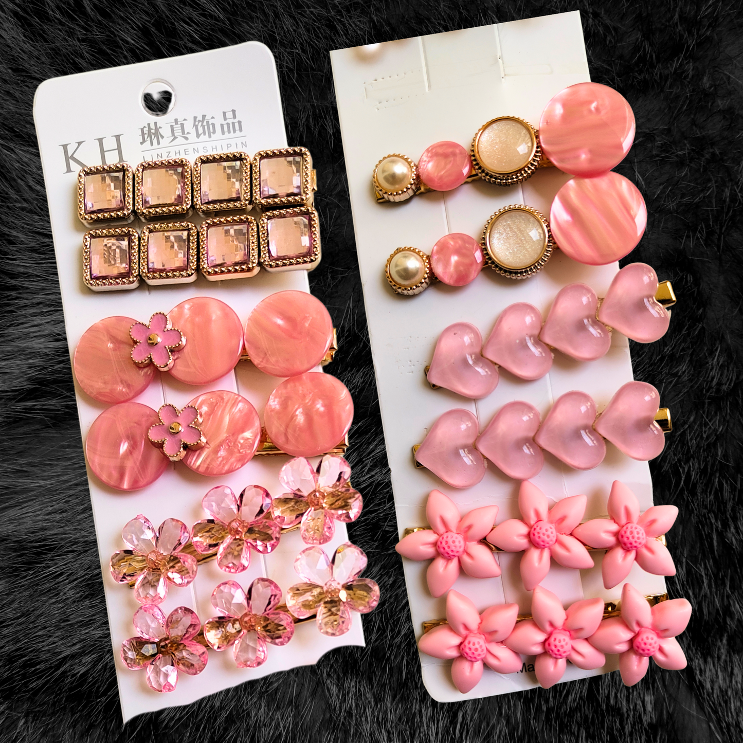 Korean Fashion Style Pearl Rhinestone Metal Hair Clips 07 (12 Pcs)