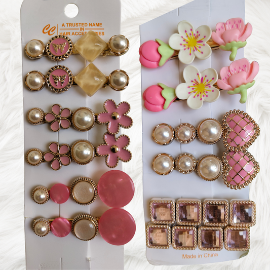 Korean Fashion Style Pearl Rhinestone Metal Hair Clips 04 (12 Pcs)