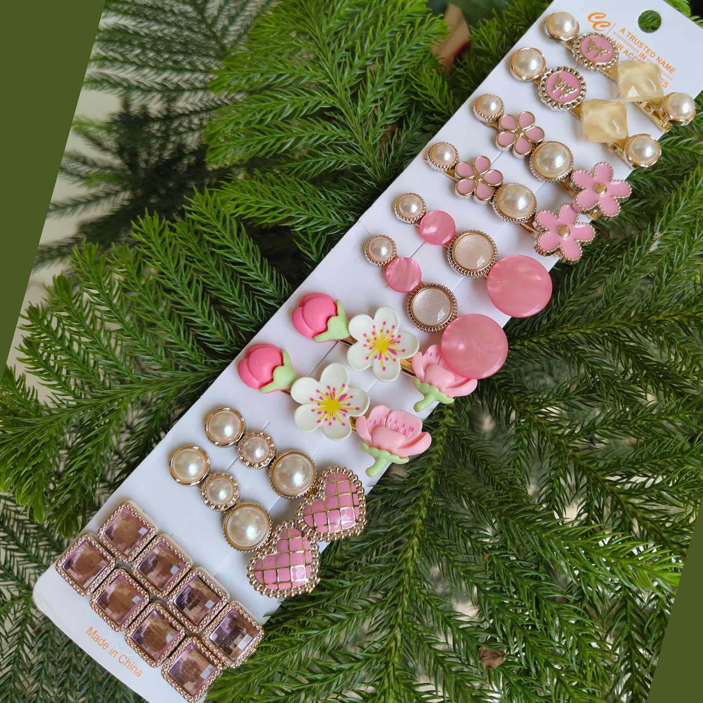 Korean Fashion Style Pearl Rhinestone Metal Hair Clips 04 (12 Pcs)