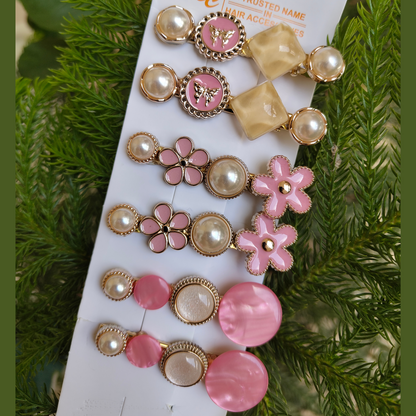 Korean Fashion Style Pearl Rhinestone Metal Hair Clips 04 (12 Pcs)