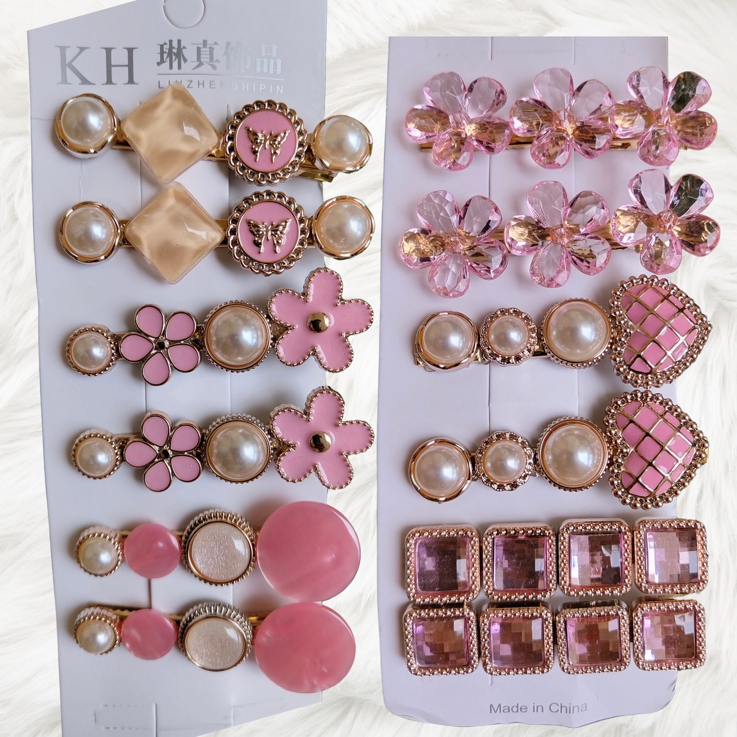 Korean Fashion Style Pearl Rhinestone Metal Hair Clips 01 (12 Pcs)