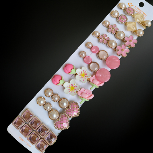 Korean Fashion Style Pearl Rhinestone Metal Hair Clips 04 (12 Pcs)