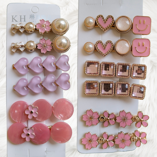 Korean Fashion Style Pearl Rhinestone Metal Hair Clips 05 (12 Pcs)