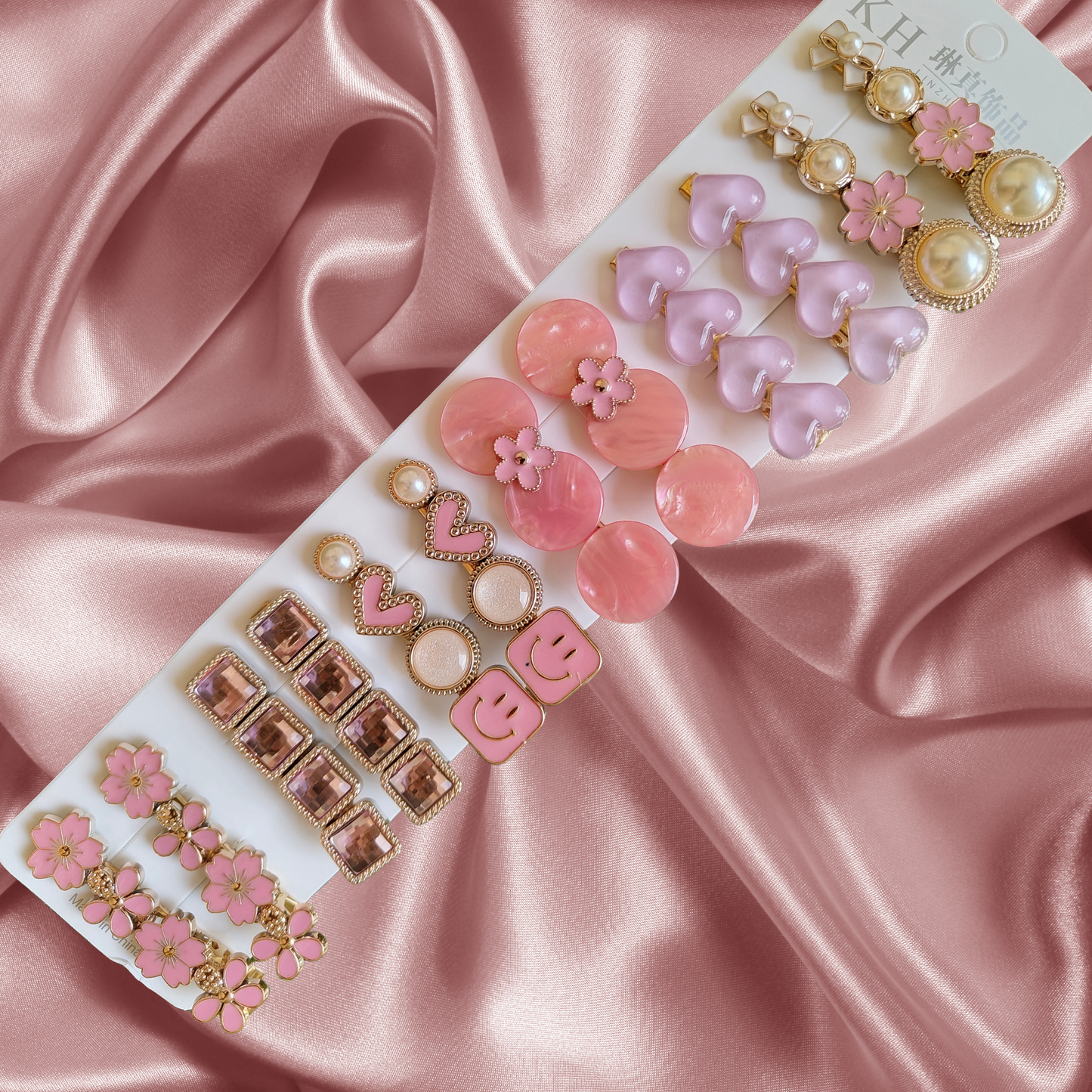 Korean Fashion Style Pearl Rhinestone Metal Hair Clips 05 (12 Pcs)