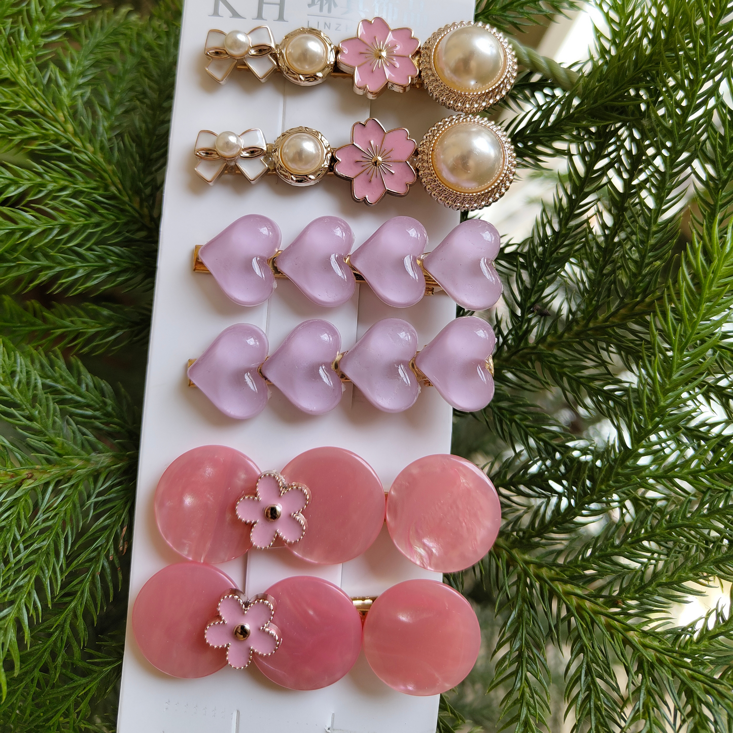 Korean Fashion Style Pearl Rhinestone Metal Hair Clips 05 (12 Pcs)