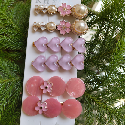 Korean Fashion Style Pearl Rhinestone Metal Hair Clips 05 (12 Pcs)