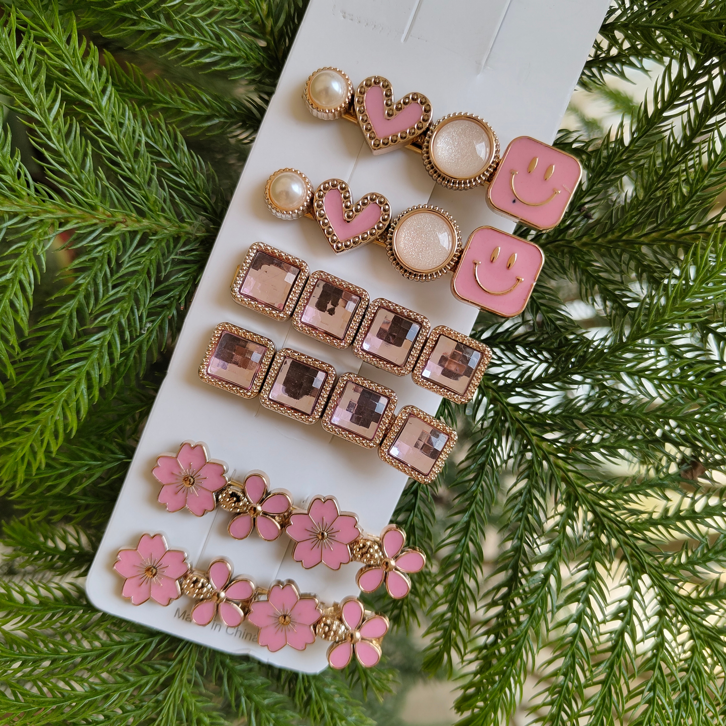 Korean Fashion Style Pearl Rhinestone Metal Hair Clips 05 (12 Pcs)