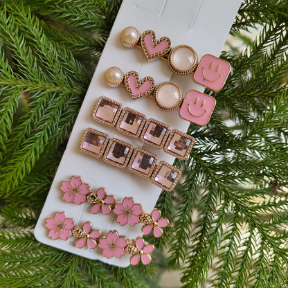 Korean Fashion Style Pearl Rhinestone Metal Hair Clips 05 (12 Pcs)