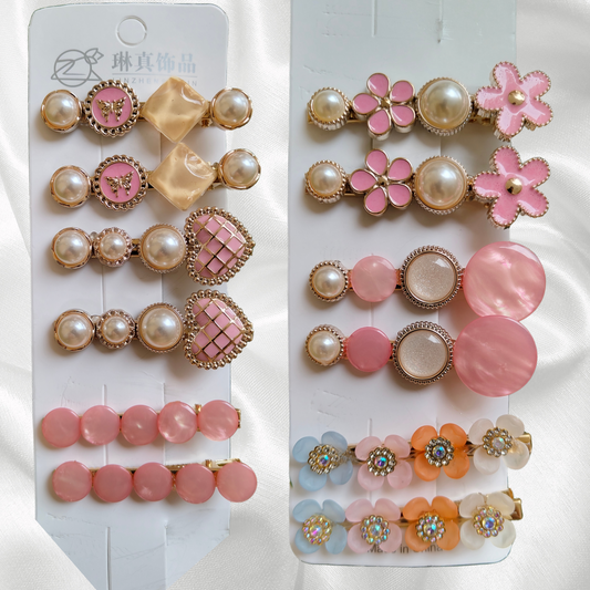 Korean Fashion Style Pearl Rhinestone Metal Hair Clips 06 (12 Pcs)