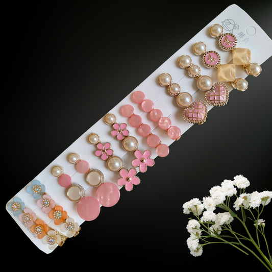 Korean Fashion Style Pearl Rhinestone Metal Hair Clips 06 (12 Pcs)