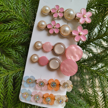 Korean Fashion Style Pearl Rhinestone Metal Hair Clips 06 (12 Pcs)