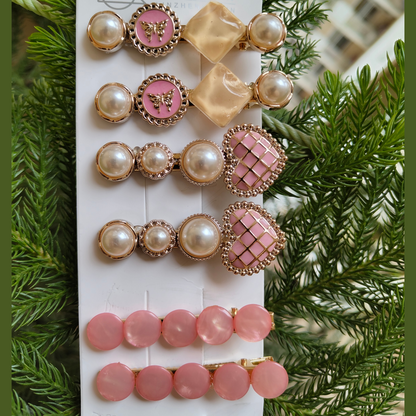 Korean Fashion Style Pearl Rhinestone Metal Hair Clips 06 (12 Pcs)