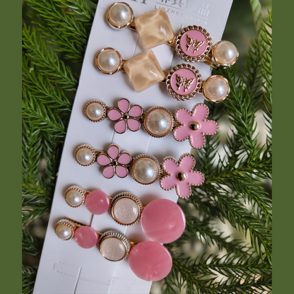 Korean Fashion Style Pearl Rhinestone Metal Hair Clips 01 (12 Pcs)