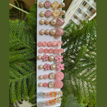 Korean Fashion Style Pearl Rhinestone Metal Hair Clips 06 (12 Pcs)