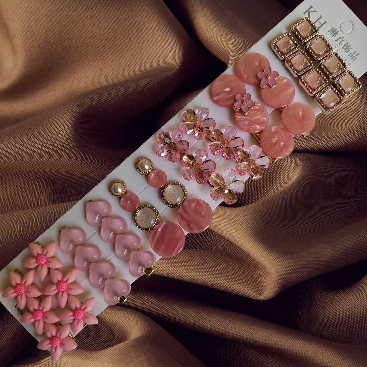 Korean Fashion Style Pearl Rhinestone Metal Hair Clips 07 (12 Pcs)