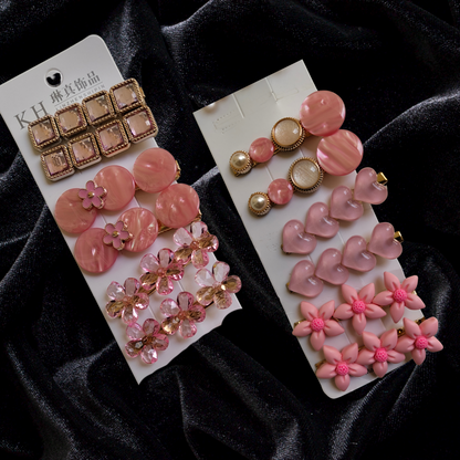 Korean Fashion Style Pearl Rhinestone Metal Hair Clips 07 (12 Pcs)