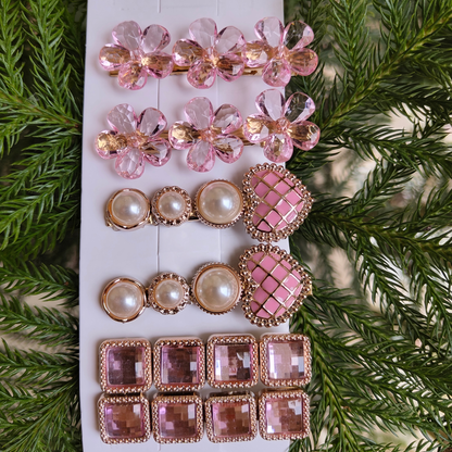 Korean Fashion Style Pearl Rhinestone Metal Hair Clips 01 (12 Pcs)