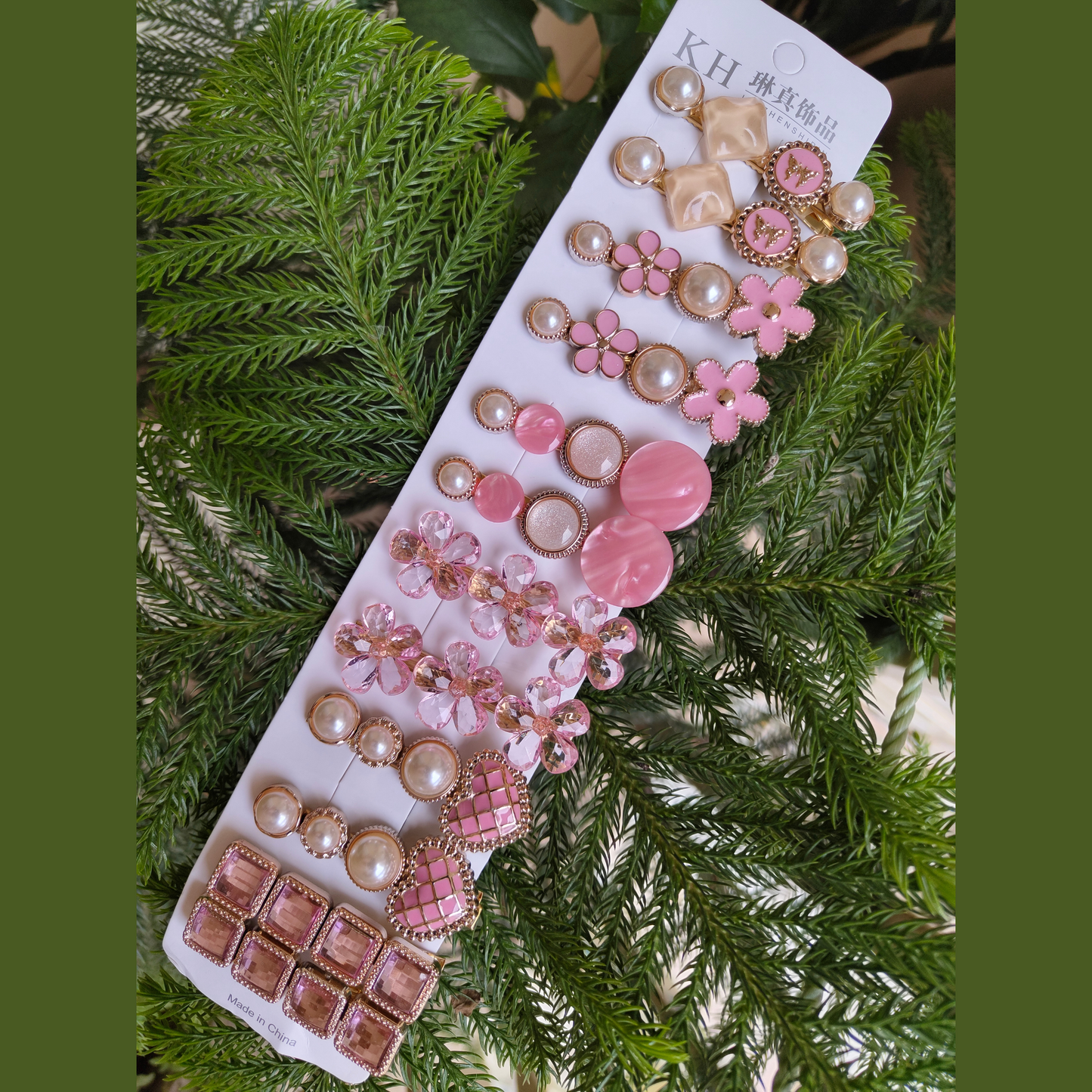 Korean Fashion Style Pearl Rhinestone Metal Hair Clips 01 (12 Pcs)