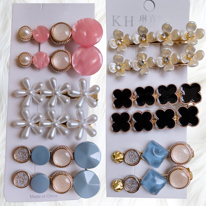 Korean Fashion Style Pearl Rhinestone Metal Hair Clips 02 (12 Pcs)