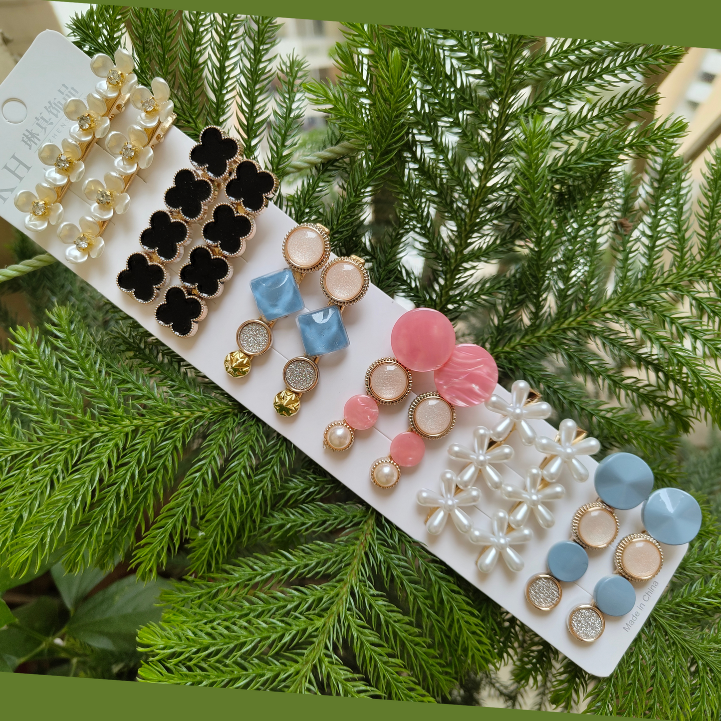 Korean Fashion Style Pearl Rhinestone Metal Hair Clips 02 (12 Pcs)