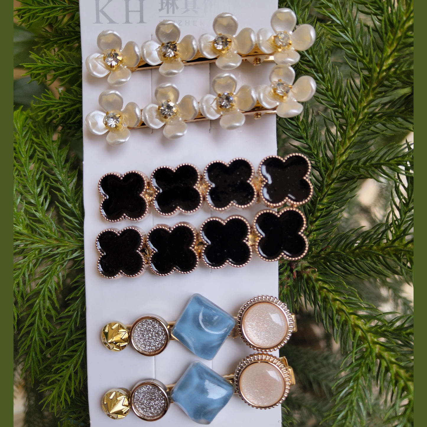 Korean Fashion Style Pearl Rhinestone Metal Hair Clips 02 (12 Pcs)