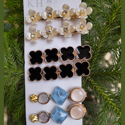 Korean Fashion Style Pearl Rhinestone Metal Hair Clips 02 (12 Pcs)